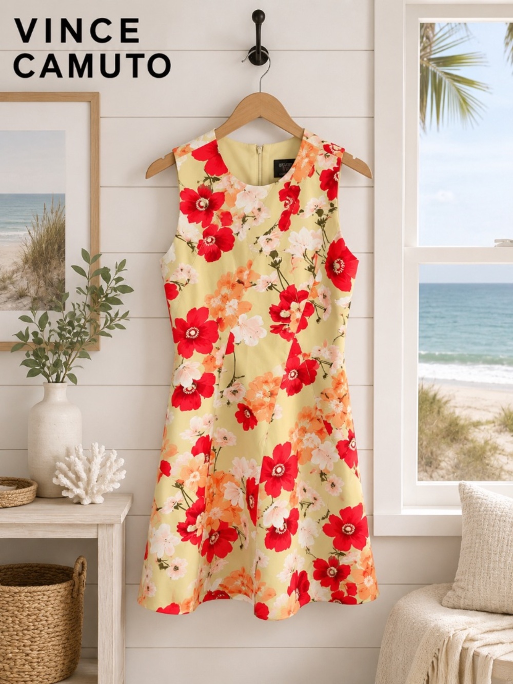 NWT Vince Camuto Floral Scuba Fit & Flare Dress With Pockets Size 6